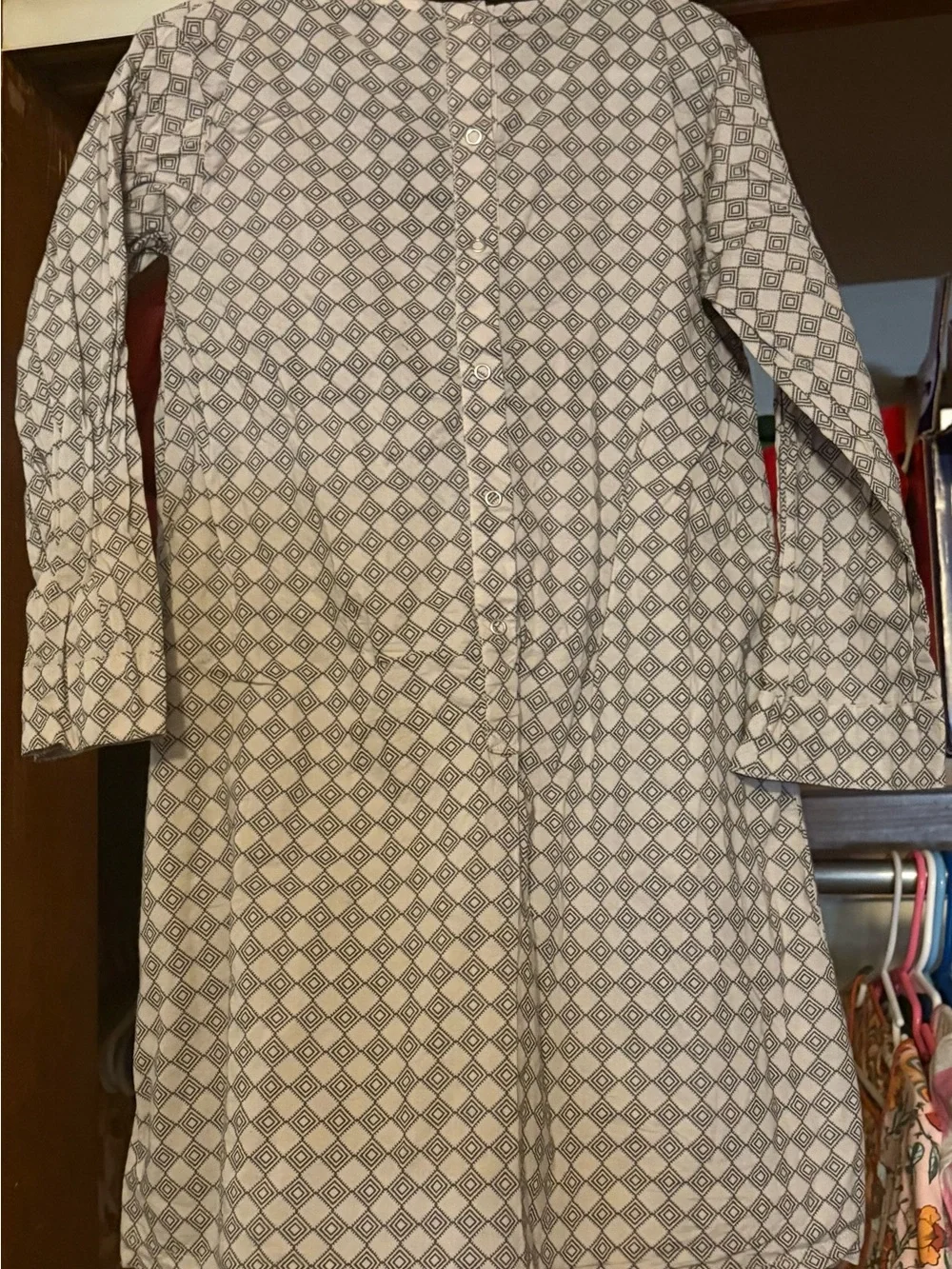 kate quinn size 6 year gauze gray geometric print dress READ description please